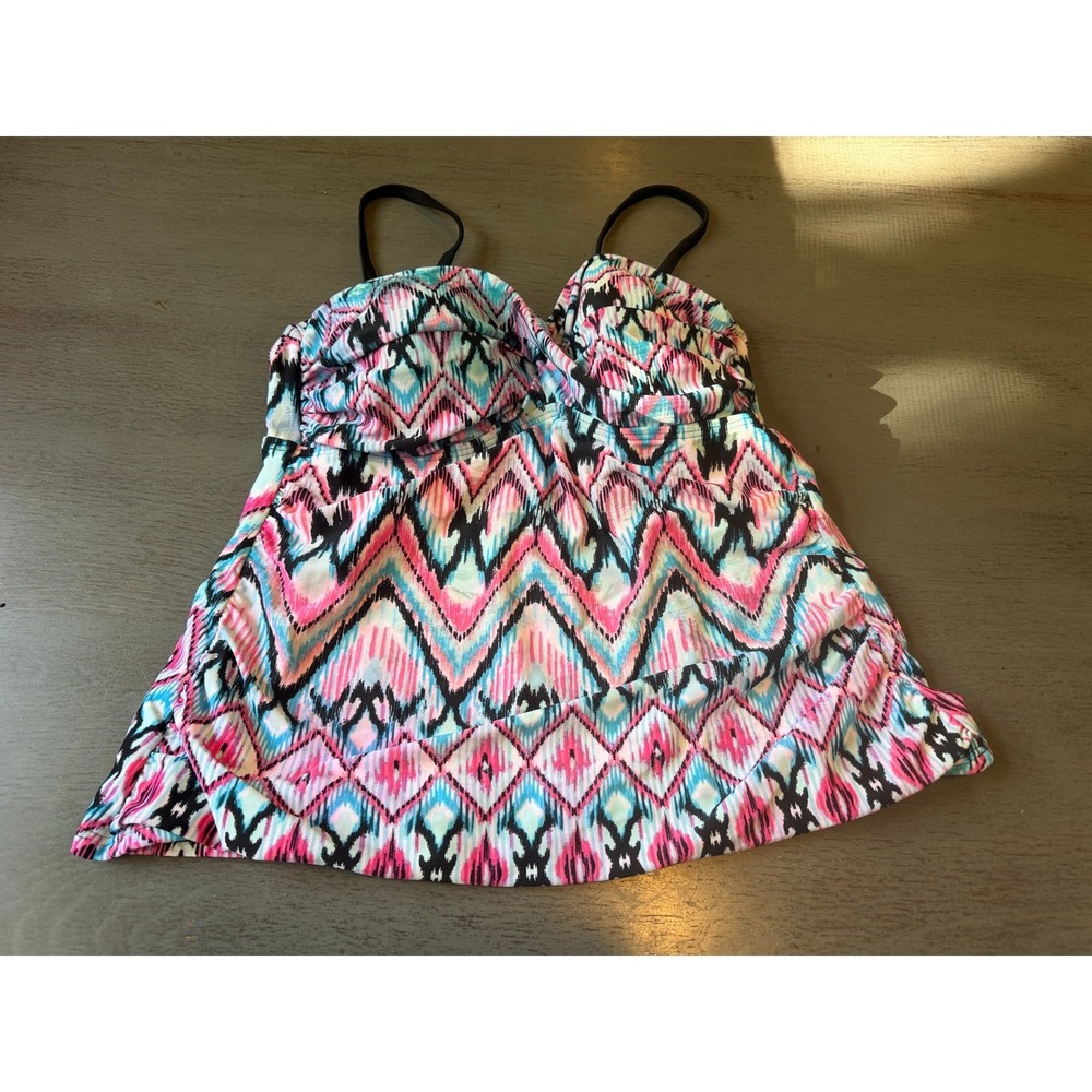 Ocean Avenue Womens Ikat Chevron Tankini Swim Top Pink Blue Large 88OCY85M